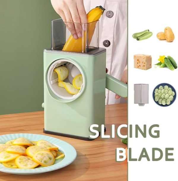 3-in-1 Multifunctional Rotary Slicer | Vegetable Cutter & Cheese Grater | Durable Design with Suction Base & Interchangeable Blades