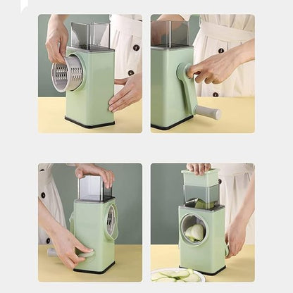 3-in-1 Multifunctional Rotary Slicer | Vegetable Cutter & Cheese Grater | Durable Design with Suction Base & Interchangeable Blades